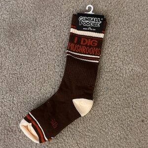 Gumball Poodle NWT socks “I Dig Mushrooms” OS One Size brown/rust/cream